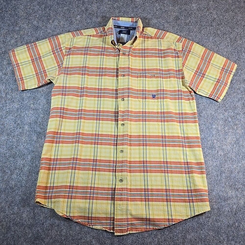 Wrangler 20X Men's Sz Large Short Sleeve Button Down Yellow Orange Plaid Western